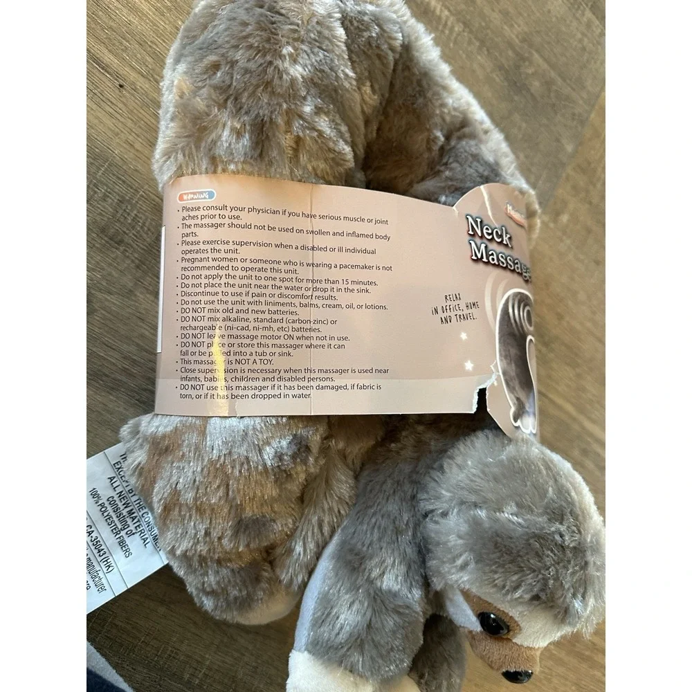 HealthTouch Sloth Vibrating Neck Massager Plush Grey Travel/Home/Work Pillow New